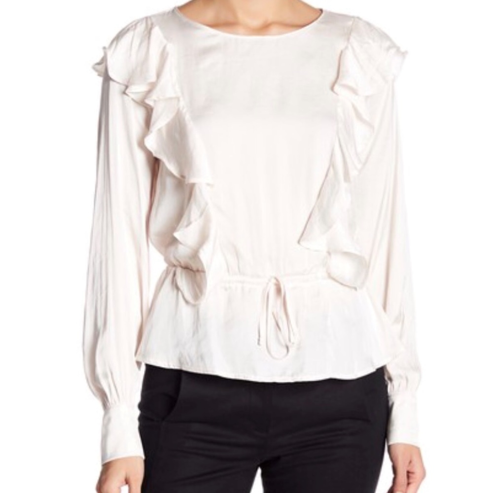 ASTR the Label Silky Ruffle Long Sleeve Blouse Wht - Picture 3 of 5
